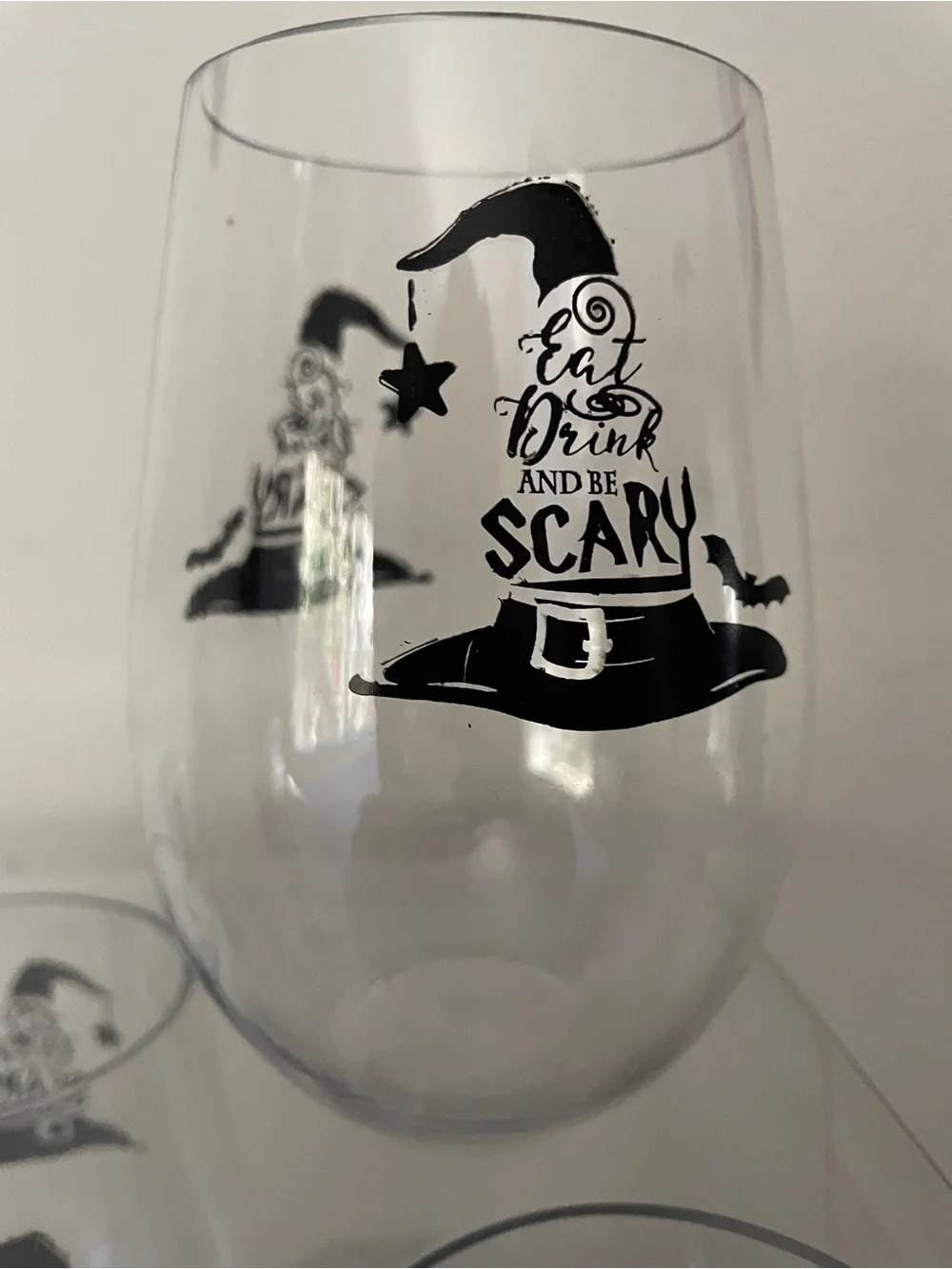 Spooky Night Halloween Plastic Stemless Wine Glasses - Clear (Set of 12)